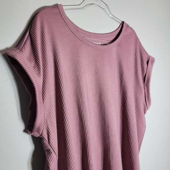 24/7 by Maurices Plus Size 1x Ribbed Knit Short Sleeve Tee Mauve Boxy Lagenlook - Picture 3 of 9